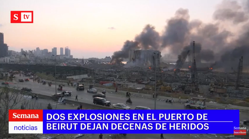 RevistaSemana's tweet photo. AHORA: Se registran dos explosiones en el puerto de Beirut que dejan decenas de heridos. El motivo de esta emergencia en la capital de Líbano aún se desconoce.

#SemanaNoticias en vivo aquí: https://t.co/mE0J4UqQCS https://t.co/qwKL82HwnQ