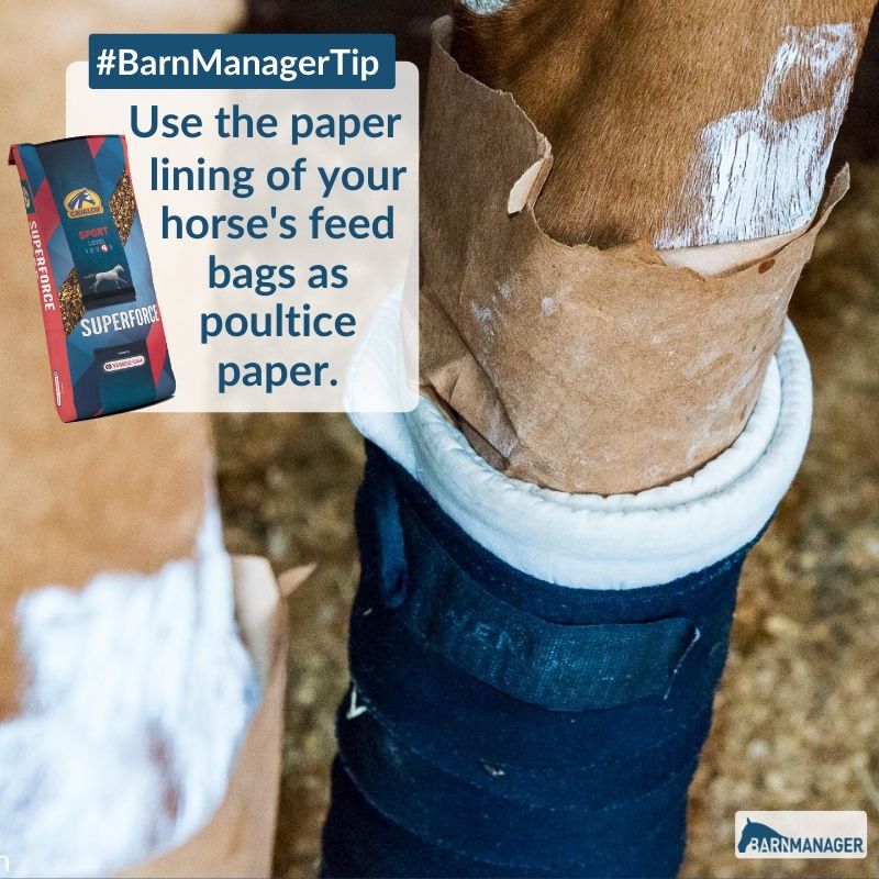 Save money on and recycle by using the liner of your feed bags the next time you need poultice paper!  

📸: Geoff Tucker