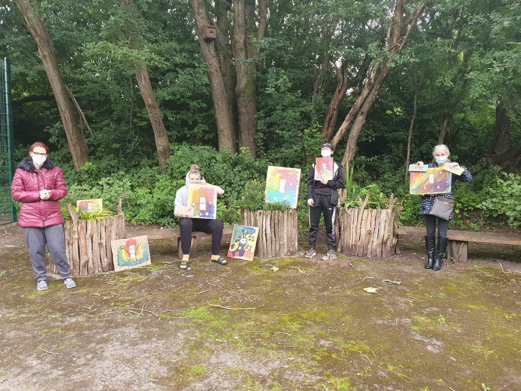 Young people arts work in Middleton #artinthepark as part of their summer programme @RochdaleYouthie #mydogsighs #youthart #StaySafeSaveLives