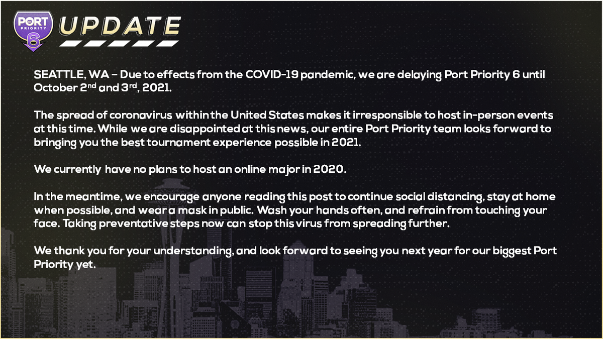 We are delaying #SixthPort until October 2nd and 3rd, 2021.

STATEMENT: