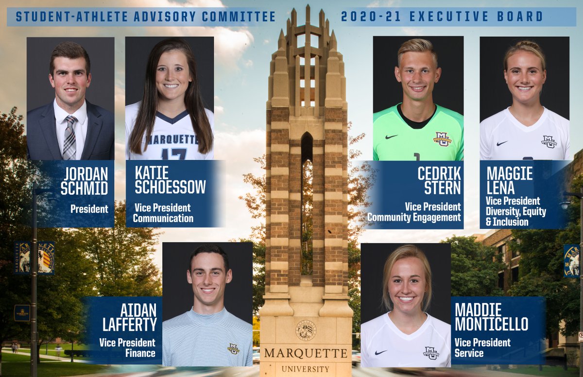 The 2020-21 @MarqSAAC Executive Board, led by president Jordan Schmid of @MarquetteMLax. #WeAreMarquette 👉 bit.ly/3hPqT5X