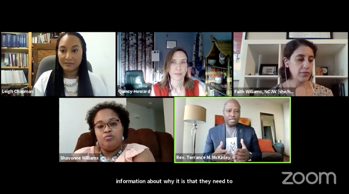 Screenshot of our livestream on Facebook, which shows the five participants dialed in via Zoom.