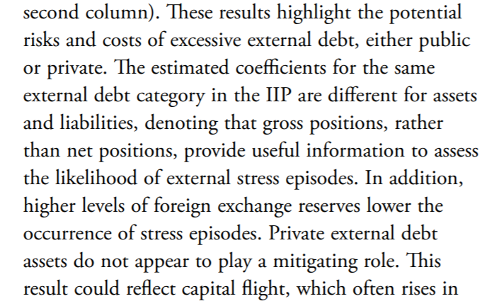 This is quite interesting -- gross external positions matter for external vulnerability, not net positions (or so it seems)and publicly held fx reserves provide a buffer while private ones do not ...6/n