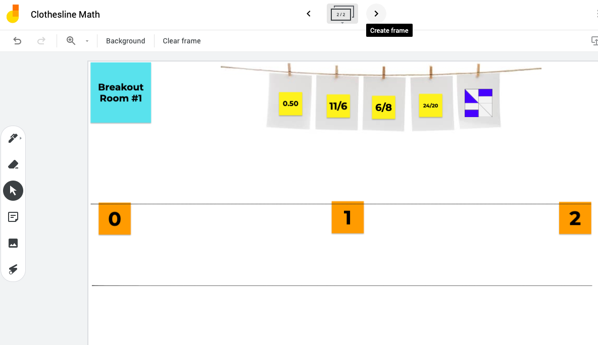 AlishaZare's tweet photo. Has anyone tried doing #ClotheslineMath virtually? 

Going to try it with @googlejamboard for next week's 3rd-5th grade Number Talks #PD. 

Will model whole group on the blue slide, then send them to breakouts to practice in small groups. Thoughts/ideas/considerations?

#MTBoS https://t.co/pBMmhGx9bL