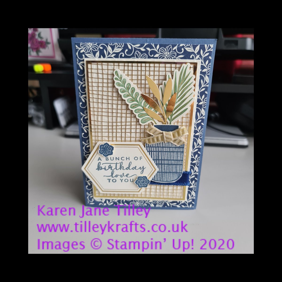 tilleykrafts's tweet photo. Stampin up using Boho Indigo medley and Forever Gold Laser cut paper. #tilleykrafts #stampinup #papercrafts #bohoindigo . https://t.co/XrpZTFeB64 https://t.co/lXqueTl4rV