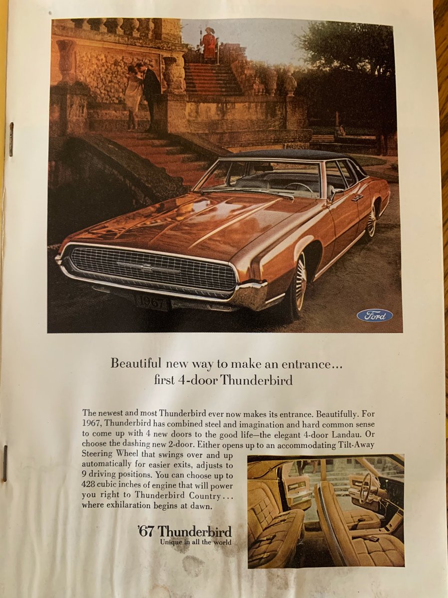 Someone left a few old National Geographics in my  @LtlFreeLibrary. Let's have a look at some classic ads!1967: Living the good counter-counterculture life in a T-Bird.