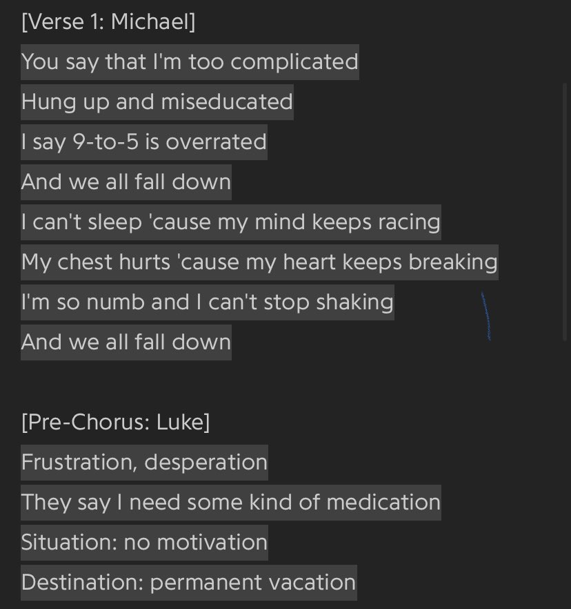 - this part probably criticizes the 9 to 5 work schedule, also, about the protagonist having panic attacks/anxiety attacks, it repeats until the chorus.(ps: michael singing this part says a lot, ‘cause of his panic attacks)