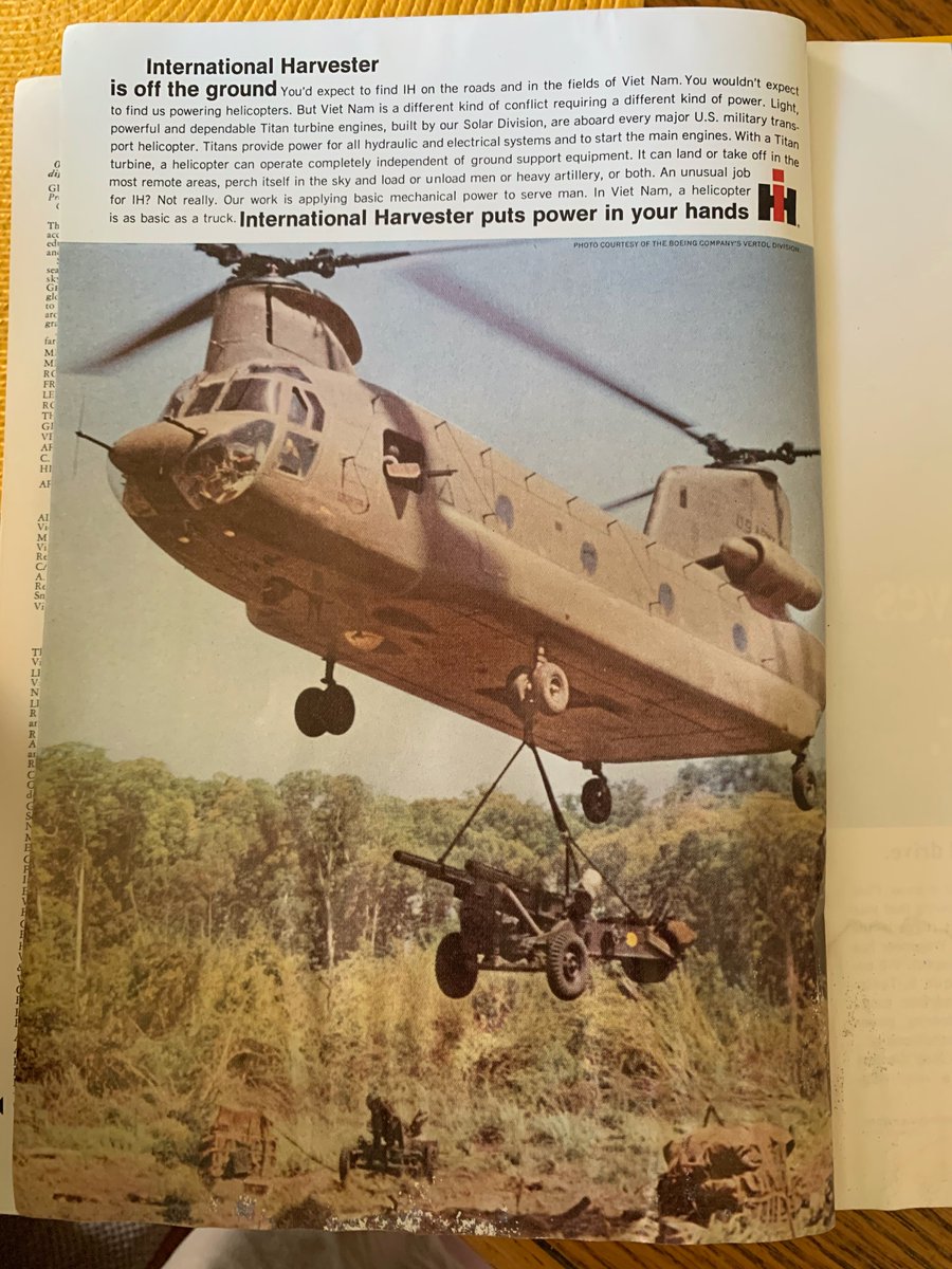 1967: International Harvester bragging about their products being used in the Vietnam War. (Interestingly, there is an article in this issue about Vietnam that glosses over quite a bit).