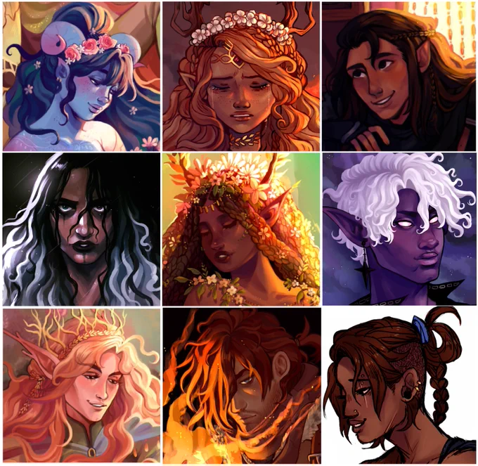 did the #faceyourartchallenge and it's pretty clear I love critrole and warm lighting lol ☀️ there's a teaser for the wildmother piece in the middle! #faceyourart 