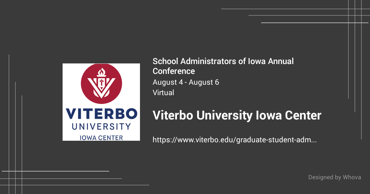 ViterboIowa's tweet photo. Come visit our virtual booth at School Administrators of Iowa Annual Conference and best wishes to all current and aspiring administrators in Iowa! #sai_iowa,saiconf,envisionwhatspossible via Whova event app https://t.co/46jku0NcFp https://t.co/BIdwApca8E