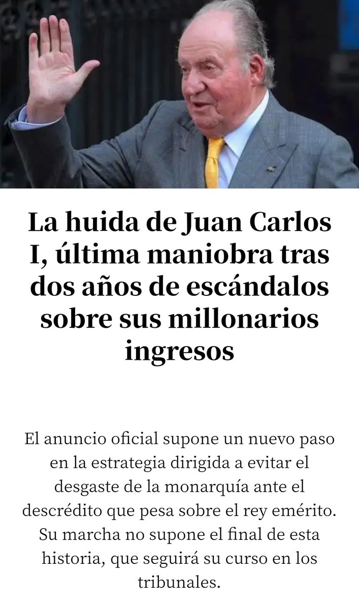 dryct40's tweet photo. La huida de Juan Carlos I, o el último episodio de un régimen corrupto desde su origen. El pueblo español merece pasar página definitivamente y ser consultado acerca del modelo de estado
#ReferendumRepublicaYa
#ReferendumRealYa https://t.co/du0UdqIior
