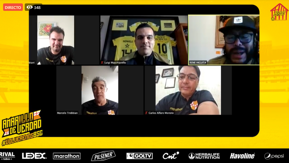 BarcelonaSC's tweet photo. El Presidente Carlos @AlfaroMoreno y Marcelo Trobbiani, Director de las @FormativasBSC, le dan la bienvenida a la leyenda del arco mundial, René Higuita 🦂🇨🇴
👨💻 #VideoChatBSC ➡️ https://t.co/w1D0pM6iiH https://t.co/n6gccPcOYC