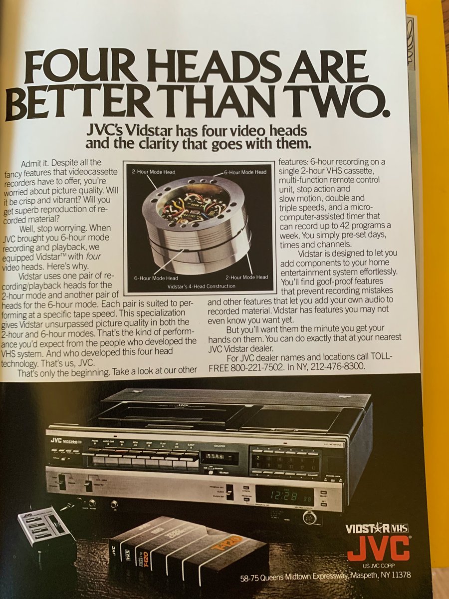 1980: JVC. Because if you're taping those episodes of "Battle of the Network Stars" you'll want them as clear as can be.