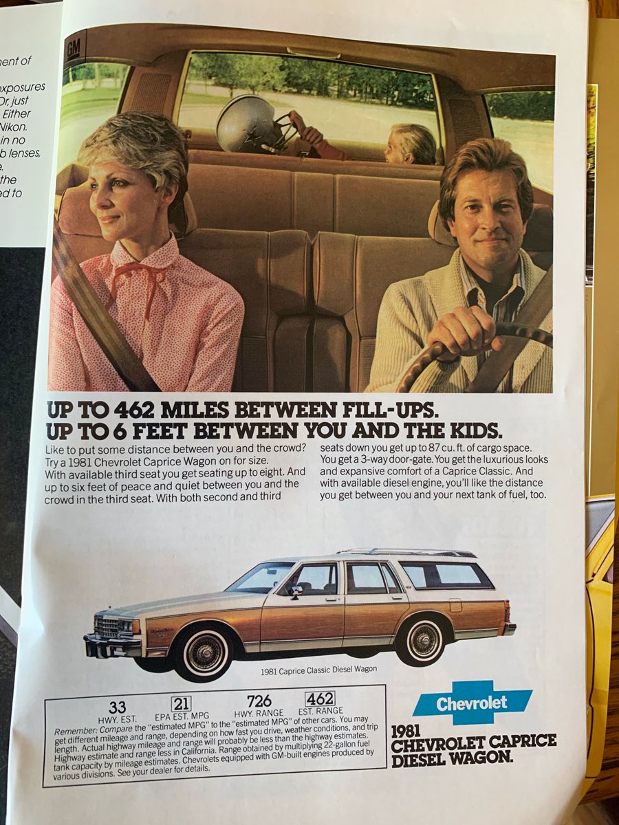 1981: Chevrolet. The original social distancing station wagon! And check out the woodgrain paneling! /end stroll down ad memory lane