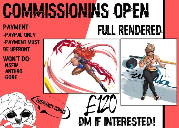 Due to some emergency bills I need to re-open much sooner and unexpectedly

This time I'm only doing Rendered Comms:
- Not first come first serve
- Please provide references of said character you're commissioning along with your DM
- Please wait 24 hours after sending a DM 
