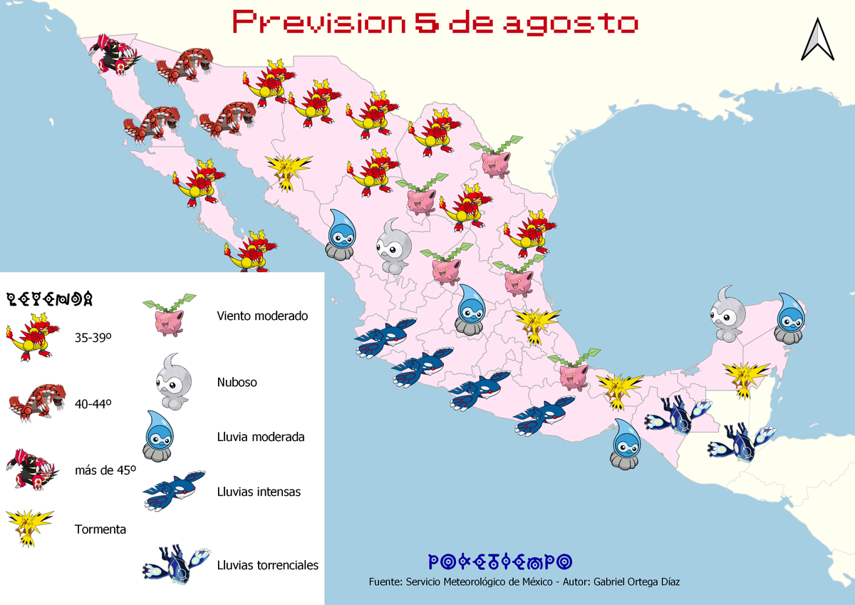 poke_tiempo's tweet photo. Hoy también traemos mapa de México 🇲🇽 para mañana día 5 de agosto 🔥⛈️ 

#pokemon #mexico https://t.co/FKPsoQfJi5