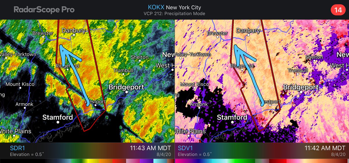 Tornado warning issued as a storm, capable of producing a tornado, is moving onshore. This storm will pivot NNW, roughly along the US-7 corridor. This storm may eventually approach areas near/south of Danbury. #ctwx