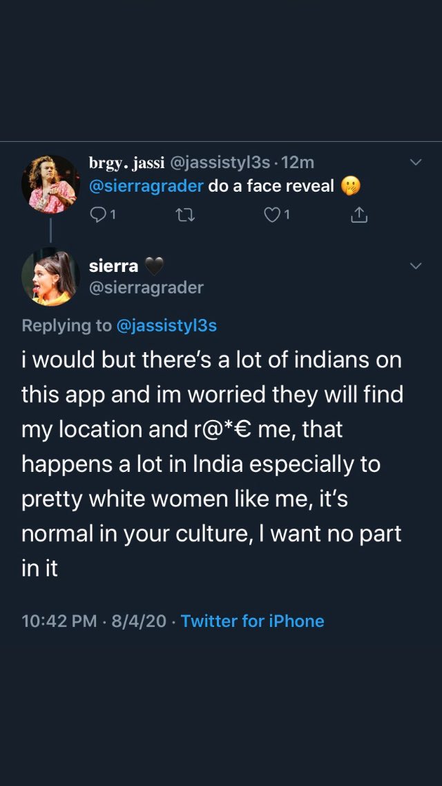 1. This moron on stan twt made a lot of racist remarks against Indians and Filos. Our culture is being mocked. Y’all think it’s funny to joke about rape, while Indian women are actually scared to step out of their houses if there are men around. It’s not a bloody joke.