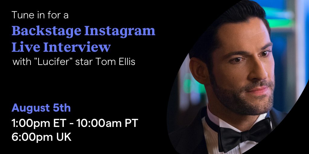 Backstage's tweet photo. Calling all #Lucifer fans: We’re going on our Instagram (@backstagecast) with @tomellis17 tomorrow 🔥 We’ll be sitting with the Welsh talent to deep dive on his career and how he builds such a memorable character. https://t.co/BRJo8VS0we