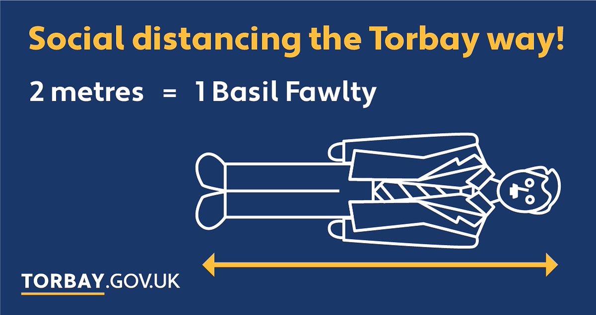 JohnCleese's tweet image. Going forward if I see you too close to one another I shall lay down in-between. Social distance! @Torbay_Council