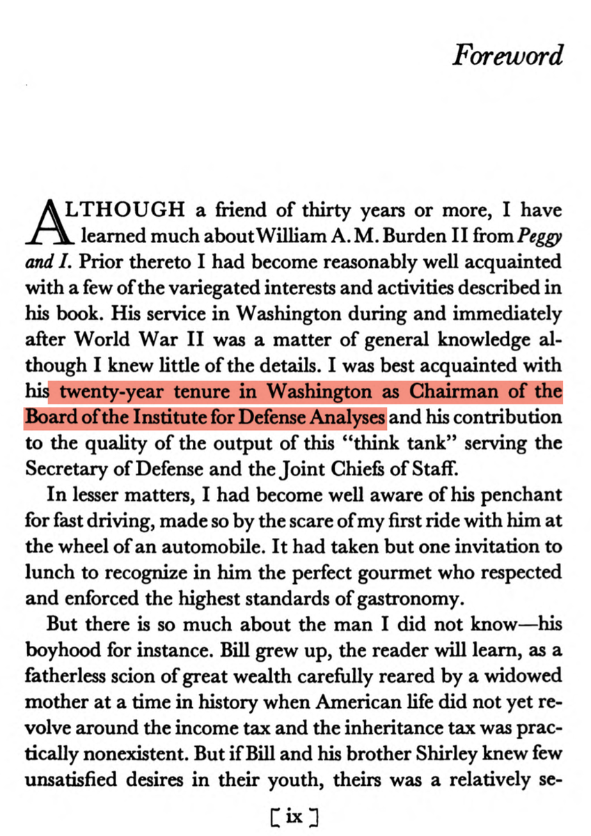 Burden lifts Petschek by his bootstraps:Petschek appointed to the Board of Directors of Burden's foundation; he was also appointed to the Board of Trustees of the Institute for Defense Analyses, where according to General Maxwell Taylor, Burden had a 20 year tenure as chairman.