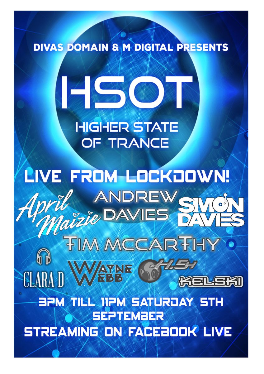 Its time......... Announcing our Live Lockdown Show 5th September 2020 3pm onwards Slap it in your diary!! #trancefamily #localdjs #lockdown #onlinerave #HSOT #Higherstateoftrance