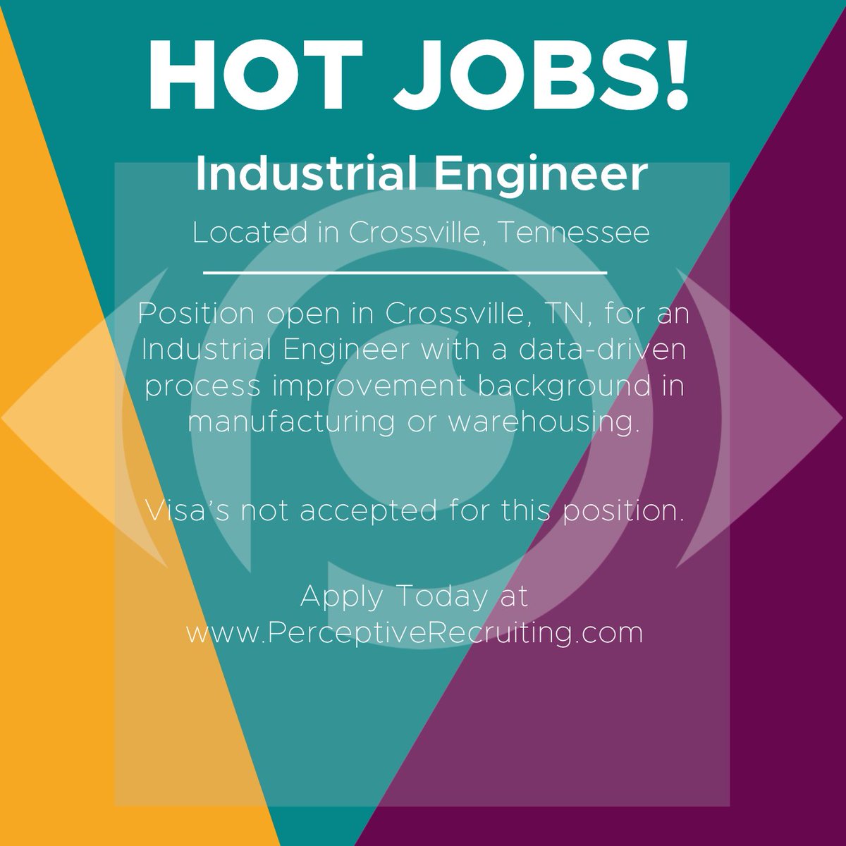 PerceptiveRecr1's tweet image. New HOT JOB Alert!  We have an Industrial Engineer opening in Crossville, TN! APPLY NOW at www2.jobdiva.com/portal/?a=m4jd… #PerceptiveRecruiting #WomanOwned #SupplierDiversity #DirectPlacement #industrialengineering #industrialengineer #processimprovement