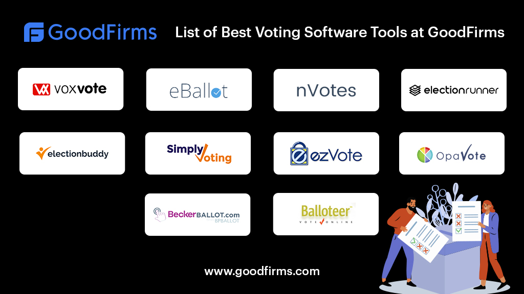 Goodfirms's tweet image. Check out the list of Best #VotingSoftware Tools at @GoodFirms - bit.ly/3fhrEDa

@VoxVote
@ebvote
@nvotes_com
@electionrunner
@electionbuddy
@SimplyVoting
@ezVote_Online
@opavote
@BPBALLOT
@Balloteer

#GoodFirms #Voting #Elections