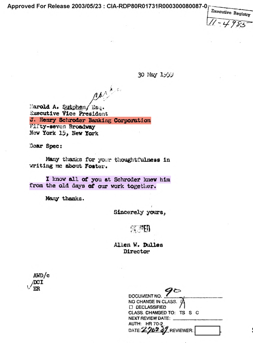 Doesn't take too much imagination to realize that Petschek's connections to Burden and Allen Dulles likely played a major role in his appointment at Schroder Capital Corporation.