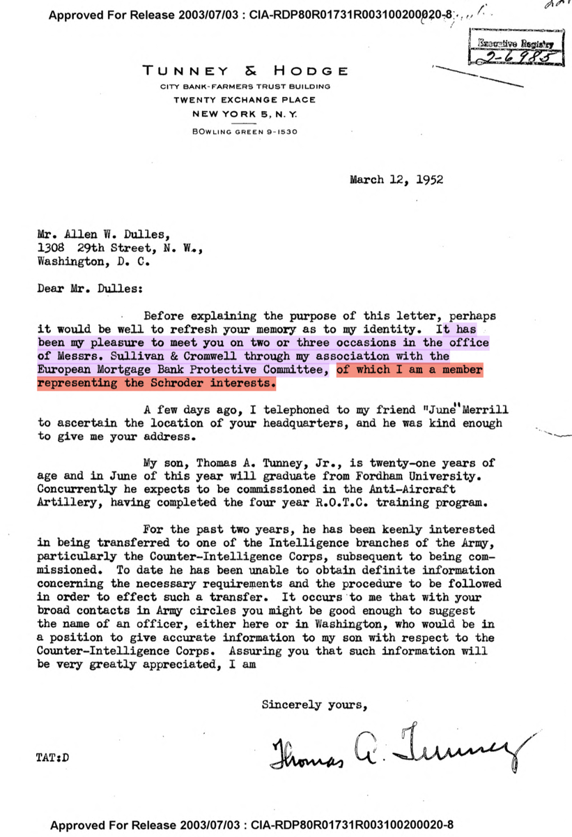 Doesn't take too much imagination to realize that Petschek's connections to Burden and Allen Dulles likely played a major role in his appointment at Schroder Capital Corporation.