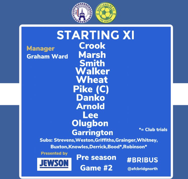 AFCBridgnorth's tweet photo. Here’s how AFC Bridgnorth line-up to take on @BustleholmeFC1 in tonight’s pre season friendly. #BRIBUS

📋 🔵 https://t.co/NMuYRP9CFP