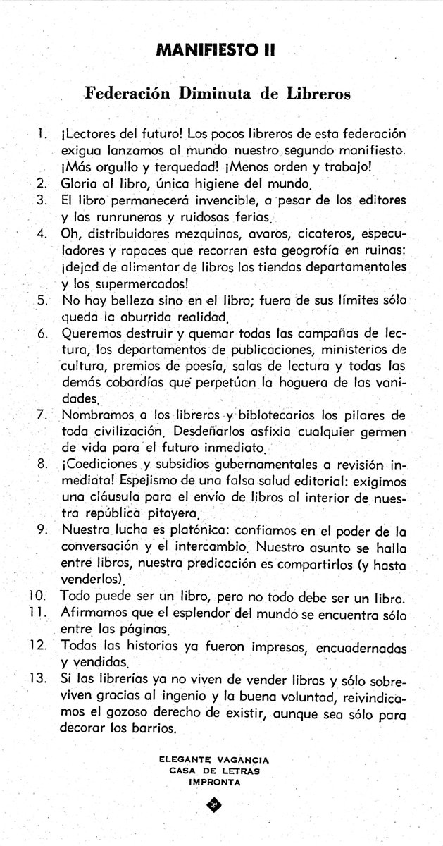 casaimpronta's tweet photo. Queridxs, 

les compartimos los tres manifiestos de la Federación Diminuta de Libreros para su libre descarga y distribución en cualquier soporte material o inmaterial.

¡Larga vida a la FDL! https://t.co/ii21Ifa4C9