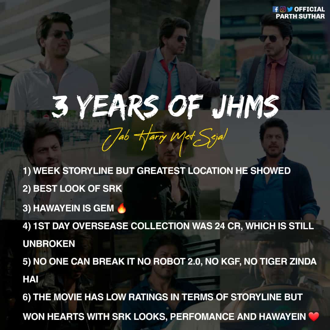 swwapnillll's tweet photo. JHMS was definitely a Good Movie or an Average in front of Disasters like Race 3, Himmatwaala Etc.. Compare SRK's most criticized movie JHMS with Other stars most criticized movies.. You would get it why I called JHMS a good one. I Loved Harry. I Loved Hawayein ❤
#3YearsOfJHMS https://t.co/pJu2JXIh4U