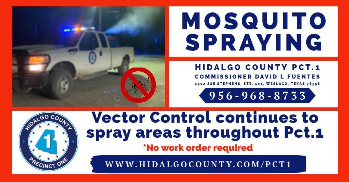 HCP1_Fuentes's tweet photo. We have ramped up our mosquito control efforts. Mosquitos are most active from dusk to dawn, and we will continue spraying during these hours. We are spraying to reduce the mosquito population every day, and we are working in all areas of the Pct.1 #pct1 #fighthebite https://t.co/yyi0Rc2KBo
