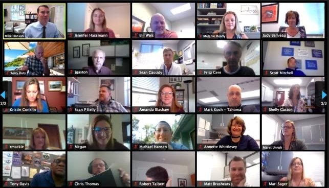TahomaSD409's tweet photo. It’s an exciting day in #Tahoma! Our leadership team is kicking off the year with their annual in-district professional development &amp; planning inservice. The gathering looks a little different than years past, but our enthusiasm to support students is just the same. 💙💛 https://t.co/005W9pCN8B