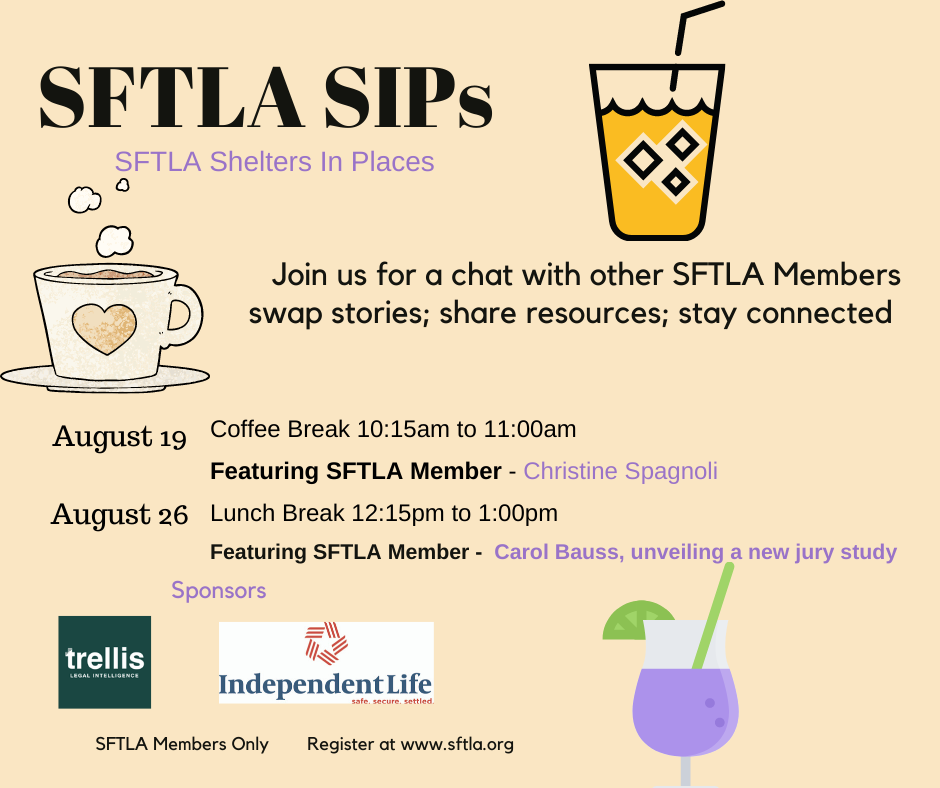 trellis_law's tweet photo. Does your firm litigate in San Fran?

Join us Aug 19th and 26th at these SF Trial Lawyers Assn online gatherings to kick back &amp; connect w/ the Bay Area legal community!

Register: https://t.co/rZSJcMQFUM

#BayArea #SanFrancisco #TrialLawyers #LawFirms #Litigation #SFTLA #Trellis https://t.co/x75XB7ExFE