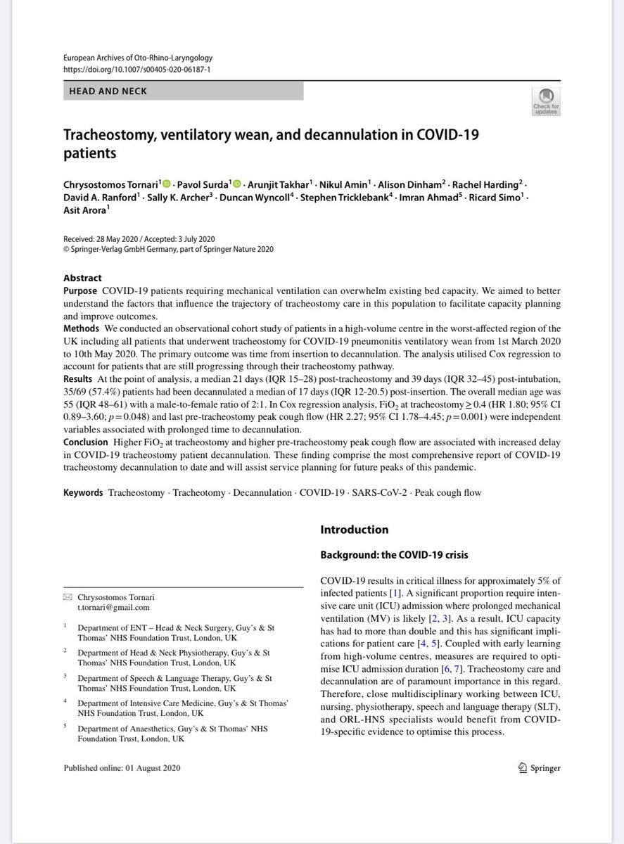 🔥HOT OFF THE PRESS 📝 
Publication during a global pandemic ✅ 
#AHPsinresearch #teamwork #gstt #headandneck #ENT #COVID19 #criticalcare #ICU #physiotherapy #tracheostomy 
pubmed.ncbi.nlm.nih.gov/32740720/