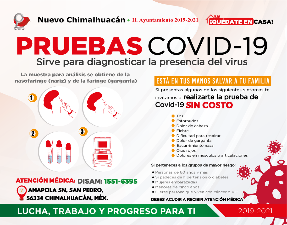 ChimalhuacanSi's tweet photo. #HagámonosLaPruebaCovid
#AlCuidarmeTeCuidoATi
DISAM 1551-6395
En Chimalhuacán puedes hacerte la prueba COVID de forma gratuita.
Si tienes síntomas relacionados a esta enfermedad, conoces a alguien que pudiera serlo te invitamos a hacértela. https://t.co/sVZX5kaFD6