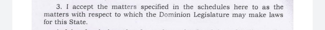 117/162We'll only concern ourselves with 2 of these clauses — 3 and 7. Clause 3 first:"I accept the matters specified in the schedule hereto as the matters with respect to which the Dominion Legislatures may make laws for this state."