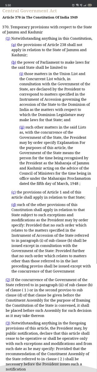 135/162Albeit reluctantly and in Nehru's absense, Sardar Patel finally conceded and tabled a bill on Oct 17, 1949. This passed and joined the Indian Constitution as a new piece of legislation:Article 306A.Later relabeled Article 370. https://indiankanoon.org/doc/666119/ 