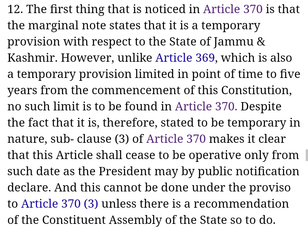 153/162The next landmark referencing this issue came on Dec 16, 2016 in the State Bank of India v. Santosh Gupta case. Here, a 2-judge bench headed by none other than Justice Nariman referred to the 1968 judgment and maintained the article's permanence. https://indiankanoon.org/doc/105489743/ 