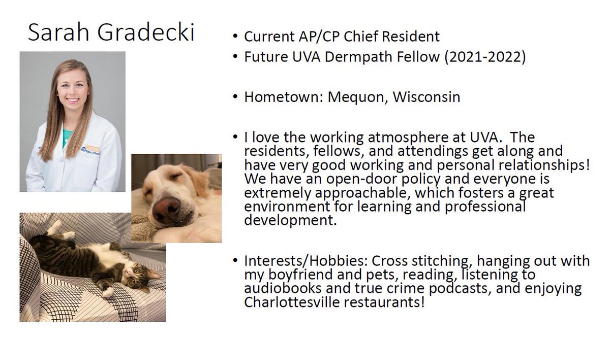 With that being said, we are so happy to start our #MeetOurResidents series with the one, the only, THE @sarahgradeckimd! Dr. Gradecki is one of our superstar chief residents and will be one of our Dermpath fellows next year! We are so lucky to have her🤩🥳