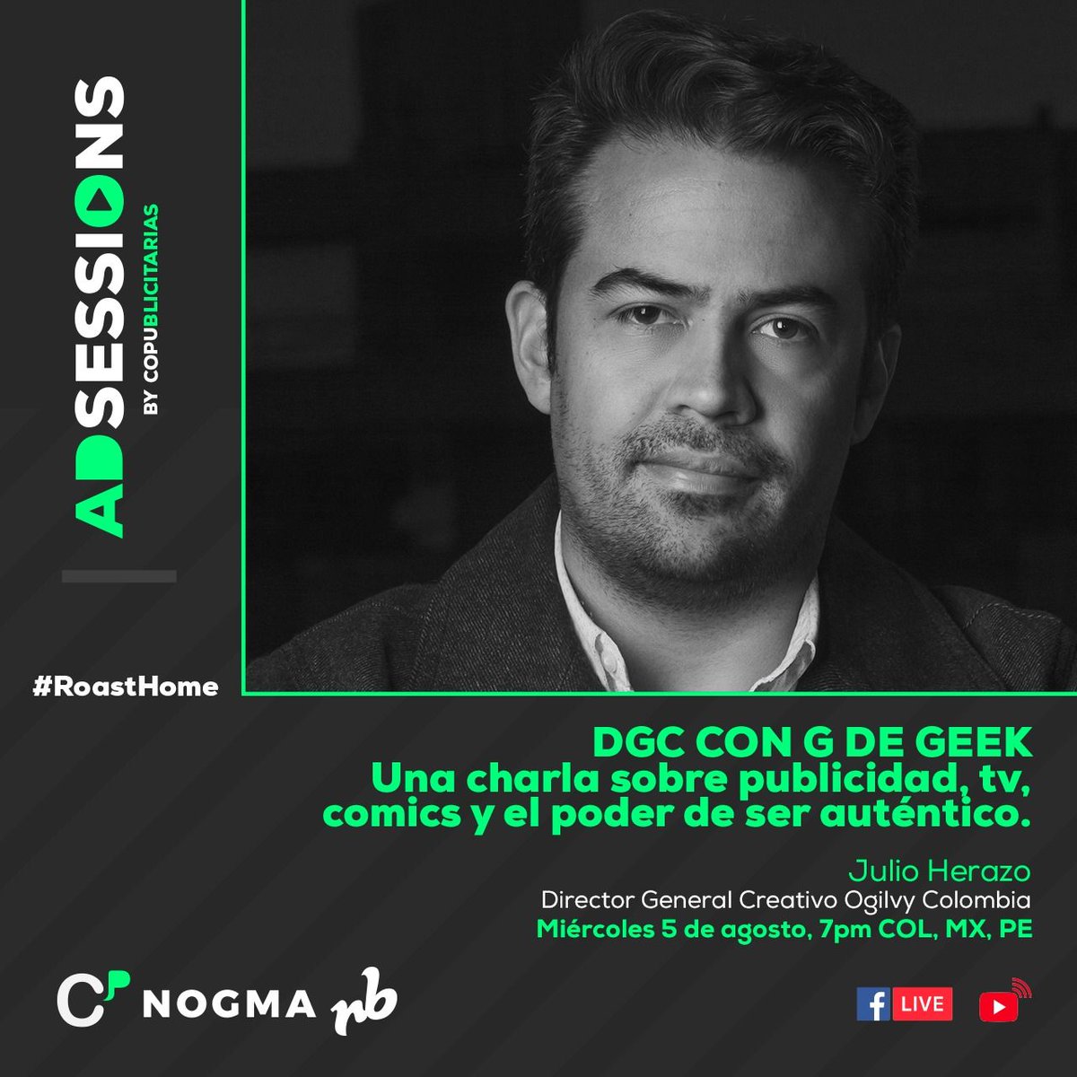 roastbrief's tweet photo. ¡Conéctate en VIVO a los #AdSessions! 👨💻
Este Miércoles 5 de Agosto 7:00 pm COL no te pierdas la conferencia de Julio Herazo, Director General Creativo de @ogilvycolombia 👉 https://t.co/IYYHMmWPWM
🔔 Recuerda darle click al botón fijar recordatorio https://t.co/07vLLOrVDe