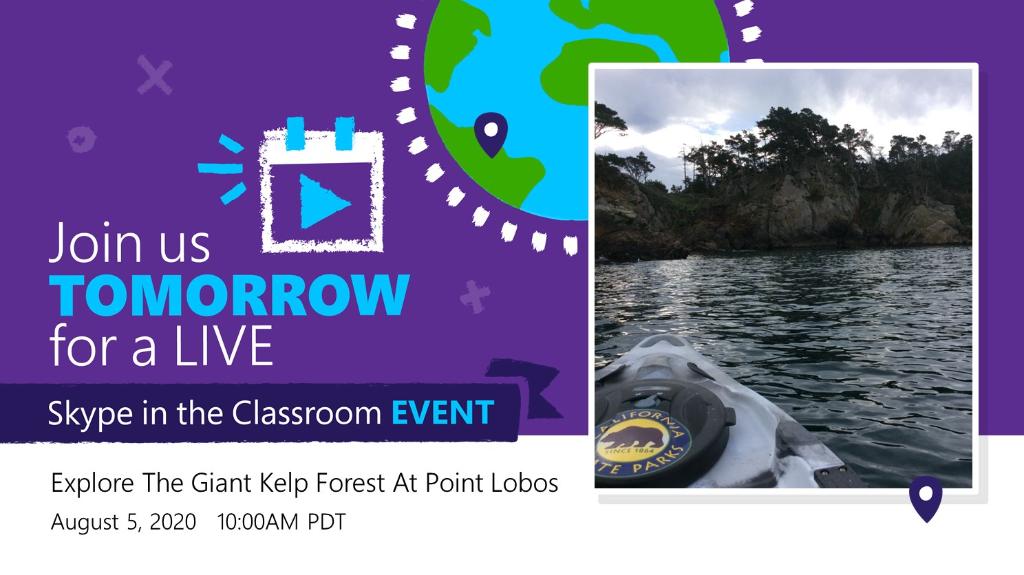 FlipgridEvents's tweet photo. Get ready for an algae adventure with @portsprogram! Tune in tomorrow at 10AM PDT to explore Point Lobos giant kelp forest and the marine life it supports. 🦦🐟
👉 https://t.co/a9Mg14uTnG
#SkypeClassroom #HybridLearning https://t.co/uhuyYt0wIa