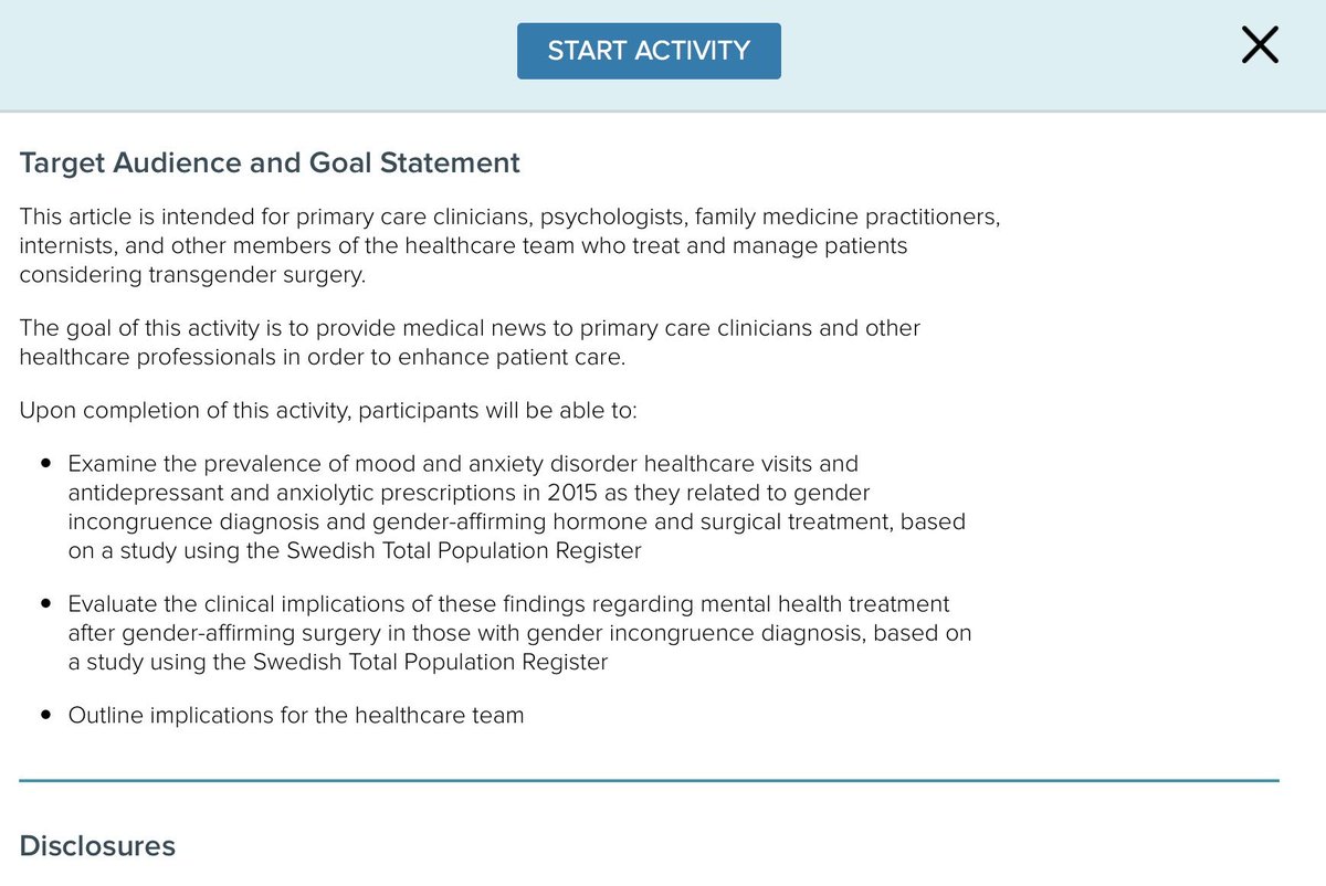 The study was quickly repurposed as CME, teaching physicians that "The findings support the decision to offer surgery to transgender individuals seeking it, as well as policies that ensure coverage for surgery."Will  @MedscapeCME withdraw this program?>>