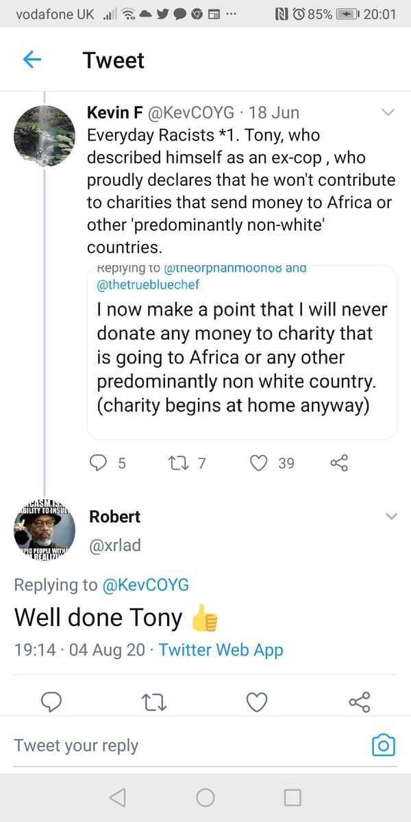 Everyday Racists *56. Robert sought out this thread because I insulted him on another subject; ironically, he was quite close to inclusion here after his assumption that black men on a march must have chosen to be unemployed. I didn't want to seem petty but, well- stuff that!