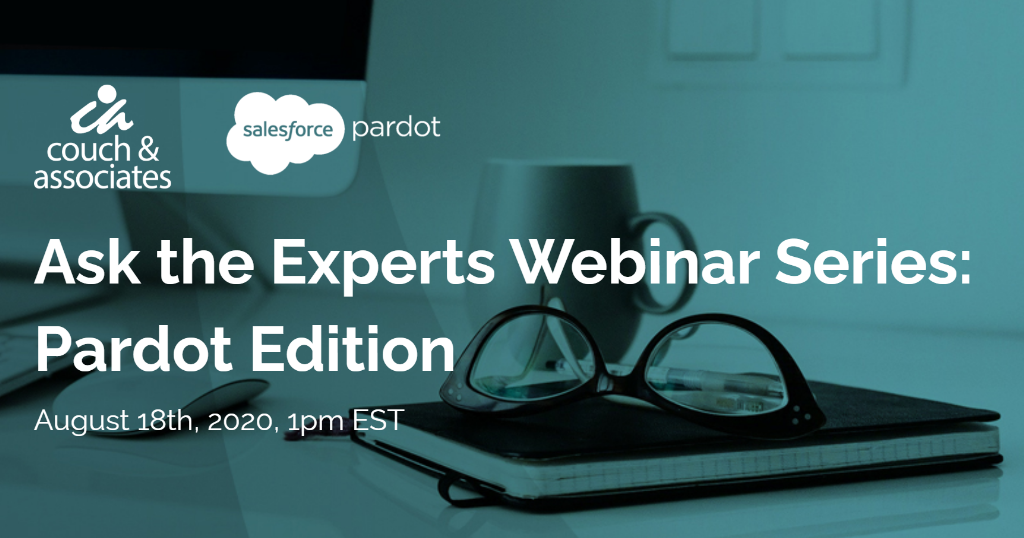 CouchAssociates's tweet image. #AskTheExperts featuring @Pardot is fast approaching! Don’t forget to register and get your @Pardot questions to us before August 18th. Our team loves a challenge so tell us exactly what’s been holding you back on the platform. ow.ly/1Ab750AKlaz