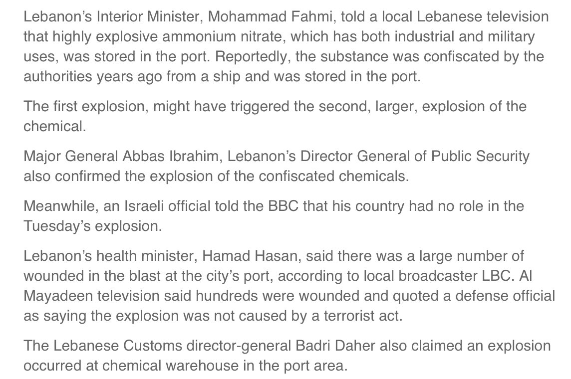 taking a side quest to follow this ammonium nitrate thread reportedly it was confiscated from a boat in 2014 and stored in that warehouse for six yearsammonium nitrate has also been a favorite of hezbollah according to DNI