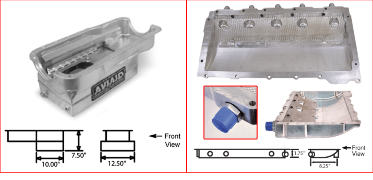 This comparison shows a difference between a wet sump and dry sump oil pan.The wet sump pan is much deeper because it acts as the sump (place where oil goes from engine) and the oil tank (where oil is stored) all in one.Source:  https://www.enginelabs.com/engine-tech/pros-and-cons-of-installing-a-dry-sump-engine-oiling-system/