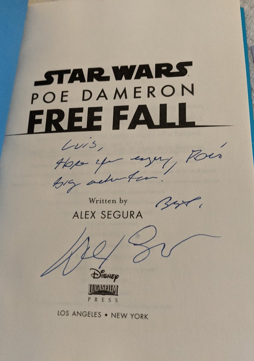 NYJPapi's tweet photo. Congrats to @alex_segura on the release of #PoeDameronFreeFall. Thank you to @kewandwillow for getting it signed and to me on the day it was released. Can't wait to read this. #StarWars https://t.co/34Pr2U9d2f